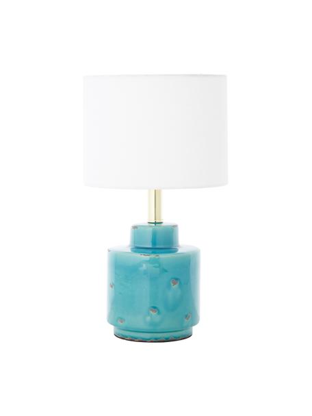 Lampe à poser en céramique Cous, Abat-jour : blanc Pied de lampe : bleu avec finition antiquaire, Ø 24 x haut. 42 cm