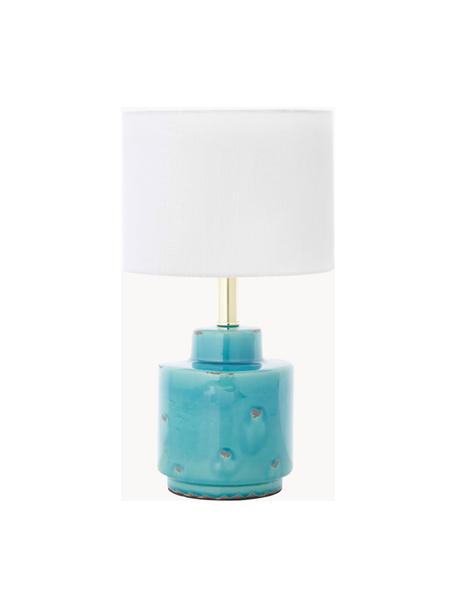 Lampa stołowa z ceramiki z antycznym wykończeniem Cous, Biały, niebieski z antycznym wykończeniem, Ø 24 x W 42 cm