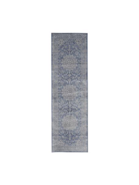Passatoia in viscosa Tortona, 70% viscosa, 30% cotone, Blu, beige, Larg. 68 x Lung. 220 cm