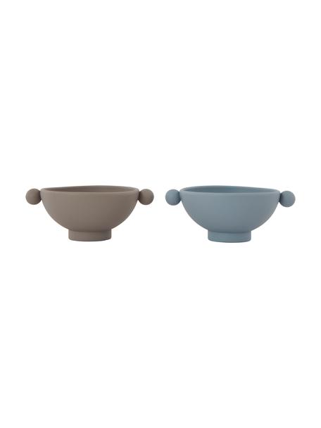 Cuencos infantiles Inka, 2 uds., 100% silicona, Gris pardo, azul claro, Ø 11 x Al 6 cm