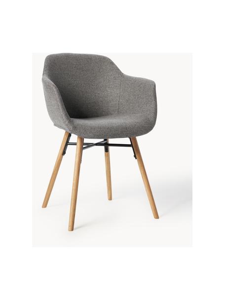 Židle s područkami s úzkým skořepinovým sedákem Fiji, Tmavě šedá, dubové dřevo, Š 63 cm, V 84 cm