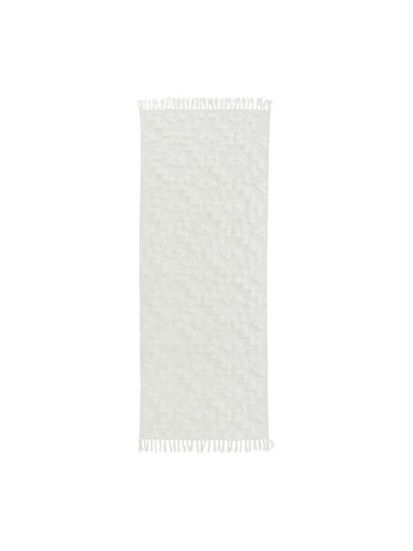 Handgewebter Baumwollläufer Idris mit erhabener Hoch-Tief-Struktur, 100% Baumwolle, Crème, B 80 x L 200 cm