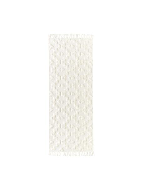 Alfombra corredor artesanal de algodón texturizada Idris, 100% algodón, Blanco crema, An 80 x L 200 cm