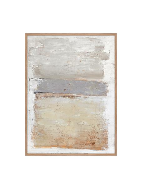 Impression sur toile peinte à la main encadrée Scenario, Beige, gris, larg. 92 x haut. 120 cm
