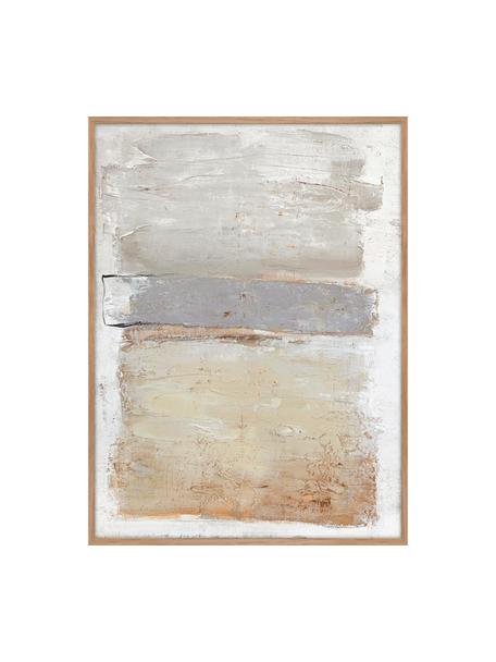 Handbeschilderde canvasdoek Scenario met houten frame, Lijst: eikenhout, Beige, grijs, B 92 x H 120 cm
