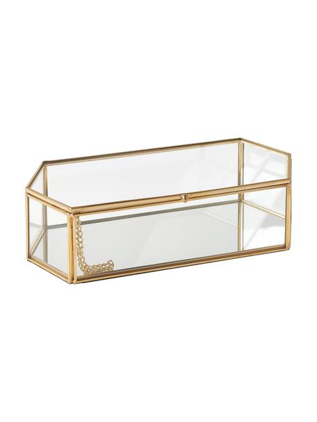 Aufbewahrungsbox Timea mit goldfarbenem Rahmen aus Glas, Rahmen: Metall, beschichtet, Transparent, Messingfarben, B 23 x T 10 cm