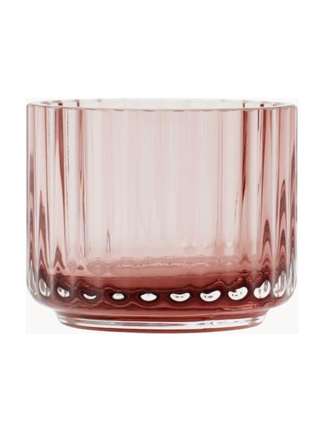 Photophore en verre soufflé bouche strié Lyngby, Verre, Vieux rose, transparent, Ø 7 x haut. 6 cm