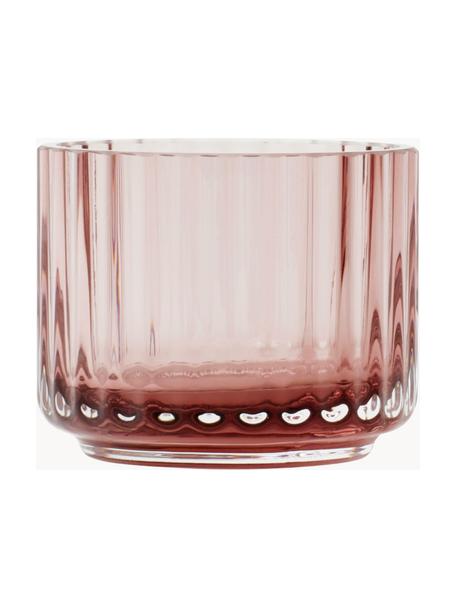 Ručně foukaný svícen na čajovou svíčku s žebrovaným povrchem Lyngby, Sklo, Starorůžová, transparentní, Š 7 cm, V 6 cm