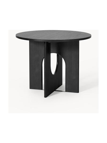 Ronde eettafel Apollo, in verschillende formaten, Tafelblad: gelakt eikenhoutfineer, Poten: eikenhout, gelakt, metaal, Zwart gelakt eikenhout, Ø 100 cm