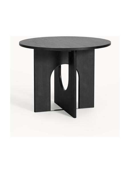 Ronde eettafel Apollo, in verschillende formaten, Tafelblad: gelakt eikenhoutfineer, Poten: eikenhout, gelakt, metaal, Zwart gelakt eikenhout, Ø 100 cm