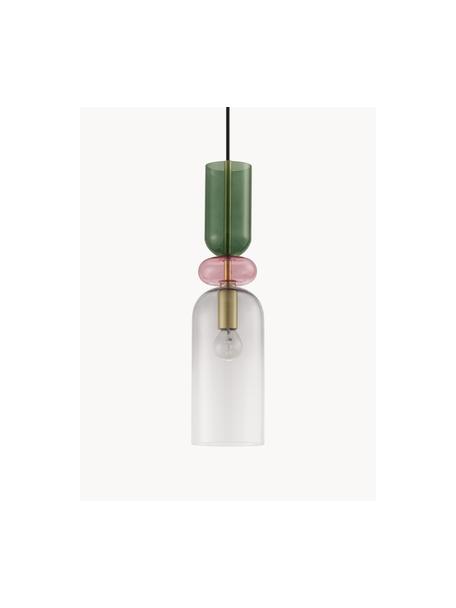 Petite suspension Murano, Doré, transparent, rose, vert, larg. 11 x haut. 44 cm