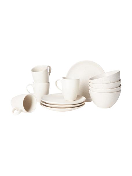 Handgemachtes Frühstücks-Set Nordic Vanilla, 4 Personen (12-tlg.), Steingut, Cremeweiß, gesprenkelt, Set mit verschiedenen Größen