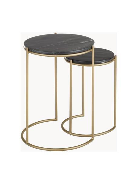 Set de mesas auxiliares de mármol Ella, 2 pzas., Tablero: mármol, Estructura: metal con pintura en polv, Mármol negro, dorado rosa, Set de diferentes tamaños