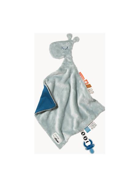 Baby-Schmusetuch Raffi mit Schnullerhalter, 50 % Baumwolle, 50% Polyester, Hellblau, Dunkelblau, B 30 x L 30 cm