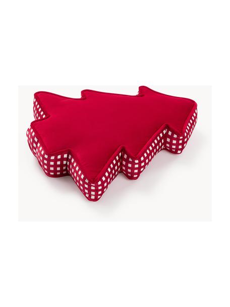 Sametový dekorativní polštář ve tvaru vánočního stromečku Ziva, s výplní, Červená, Š 35 cm, D 40 cm