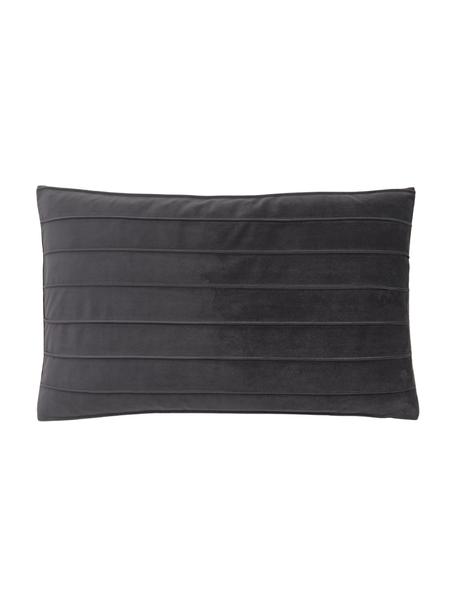 Fluwelen kussenhoes Lola in donkergrijs met structuurpatroon, Fluweel (100% polyester), Donkergrijs, B 30 x L 50 cm