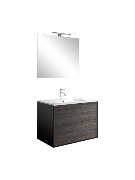 Set salle de bains avec vasque Ago, 4 élém., Noir, aspect bois de frêne, Lot de différentes tailles
