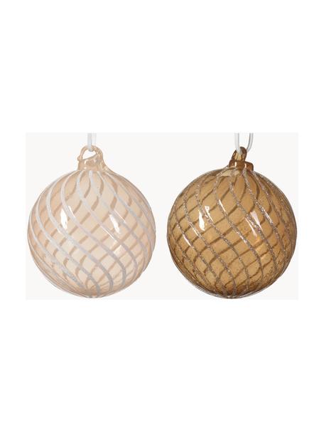 Kerstballen Flounce, set van 6, Glas, Lichtroze, lichtbruin, Ø 8 cm