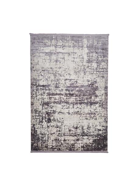 Glanzend laagpolig vloerkleed Cordoba met franjes, Bovenzijde: 70% acryl, 30% viscose, Onderzijde: 100% katoen, Grijstinten, B 80 x L 150 cm (maat XS)