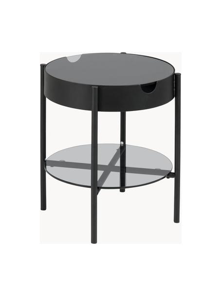 Bijzettafel Tipton met glazen tafelblad met opbergruimte, Gehard glas, metaal, Zwart, Ø 45 x H 50 cm