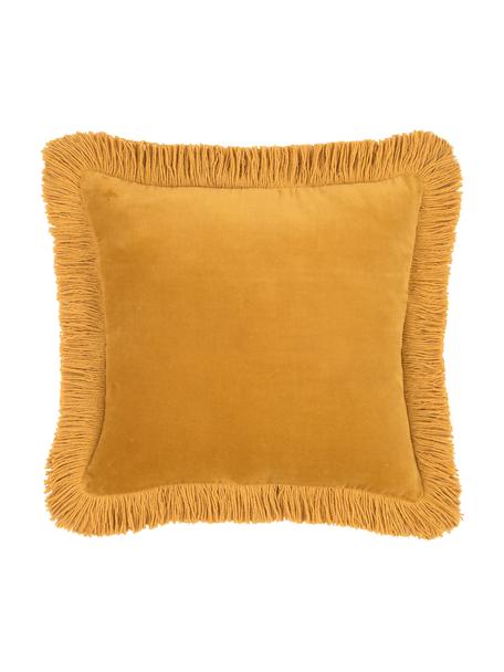 Sametový povlak na polštář s třásněmi Phoeby, 100 % bavlna, Žlutá, Š 40 cm, D 40 cm