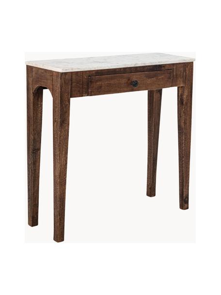 Consola con tablero de mármol Hauge, Tablero: mármol natural Dado que e, Estructura: madera de mango, Madera de mango, blanco marmorizado, An 79 x Al 76 cm