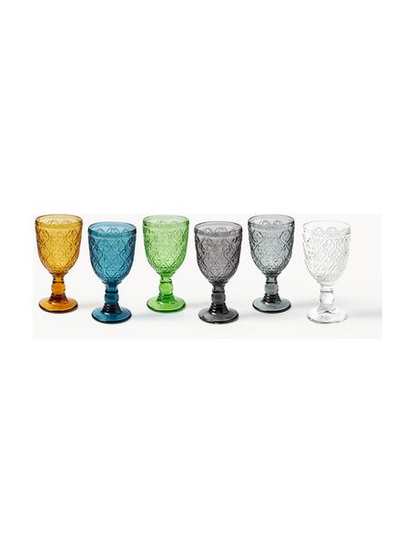 Set di 6 bicchieri da vino con motivo in rilievo Marrakech, Vetro, Multicolore, Ø 8 x Alt. 17 cm, 280 ml
