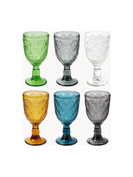 Copas de vino con relives Marrakech, 6 uds., Vidrio, Multicolor, Ø 8 x Al 17 cm, 280 ml