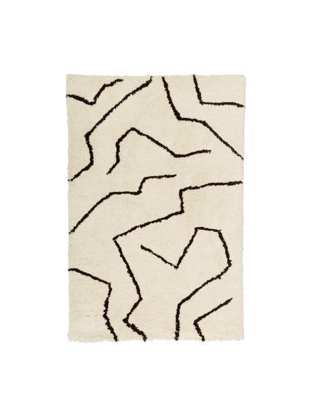 Handgetufteter Hochflor-Teppich Davin, Flor: 100% Polyester-Mikrofaser, Cremeweiss, Schwarz, B 80 x L 150 cm (Grösse XS)