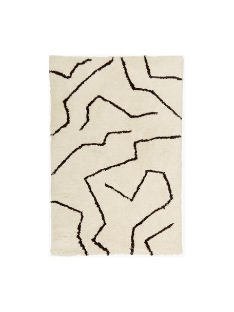Handgetufteter Hochflor-Teppich Davin, Flor: 100% Polyester-Mikrofaser, Cremeweiß, Schwarz, B 120 x L 180 cm (Größe S)