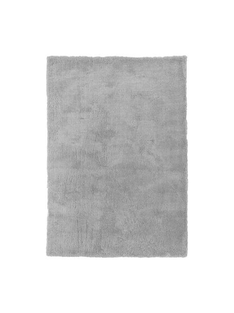 Pluizig hoogpolig vloerkleed Leighton in grijs, Bovenzijde: microvezels (100% polyest, Onderzijde: 70% polyester, 30% katoen, Grijs, B 80 x L 150 cm (maat XS)