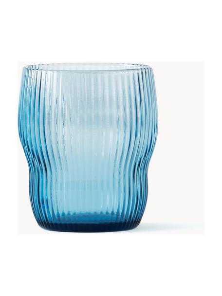 Bicchieri acqua in vetro soffiato con struttura millerighe Pum, 2 pz, Vetro soffiato, Azzurro, Ø 8 x Alt. 9 cm, 200 ml