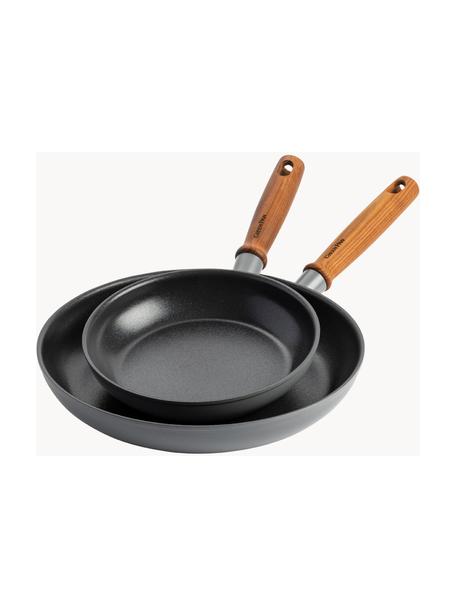 Bratpfannen-Set Mayflower mit Antihaftbeschichtung, 2er-Set, Griffe: Holz, Dunkelgrau, Ø 20 cm, Ø 28 cm