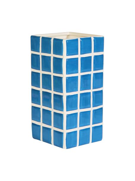 Vaso in pietra dolomitica blu effetto piastrellato Tile, Pietra dolomitica, Azzurro, bianco, Larg. 11 x Alt. 21 cm