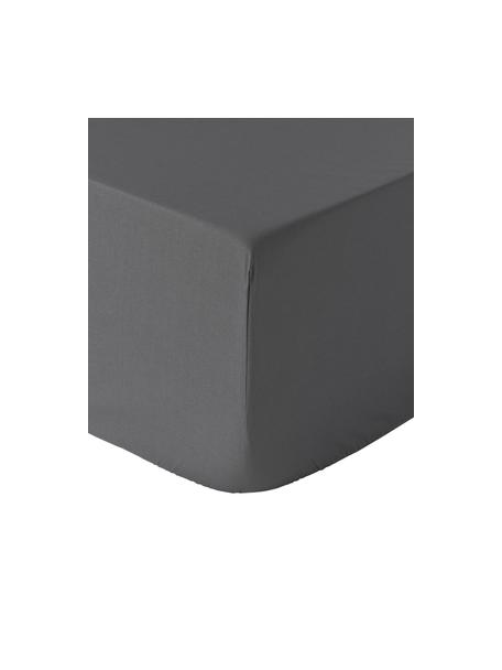 Sábana bajera de percal Elsie, Tejido gris oscuro, Cama 90 cm (90 x 200 x 35 cm)