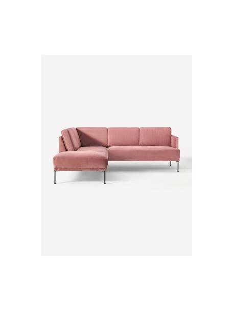 Sofá rinconera de terciopelo Fluente, Tapizado: terciopelo (poliéster de , Estructura: madera de pino maciza, Patas: metal con pintura en polv, Terciopelo rosa palo, An 221 x F 200 cm, chaise longue izquierda