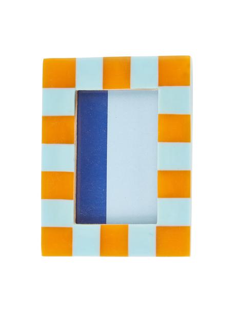 Cadre Check, Polyrésine, MDF (panneau en fibres de bois à densité moyenne), Orange, blanc, bleu, larg. 8 x haut. 11 cm