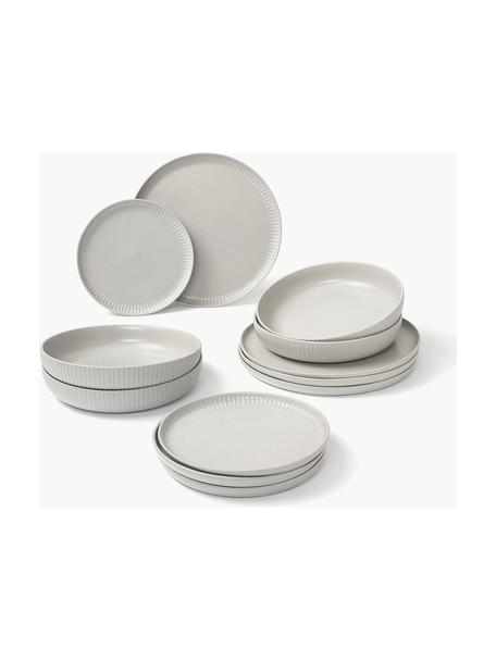 Vajilla con relieves Rhea, 4 comensales (12 pzas.), Gres, Gris claro, 4 comensales (12 pzas.)