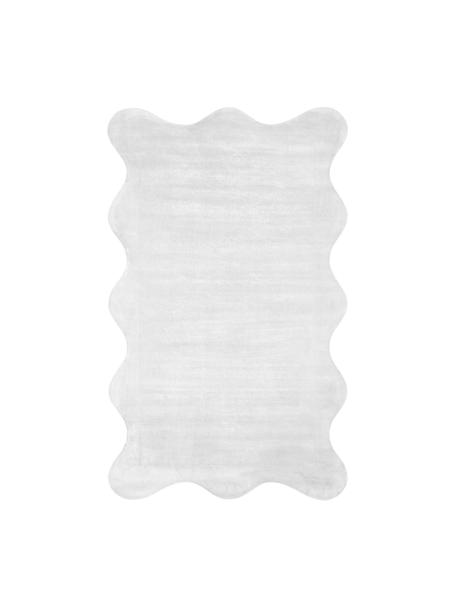 Handgeweven viscose vloerkleed Wavy met golvende rand, Lichtgrijs, B 185 x L 300 cm (maat L)