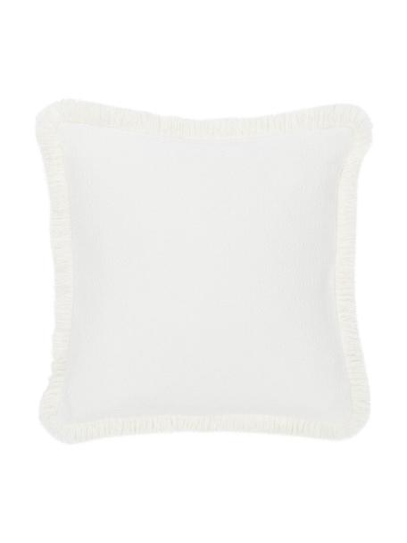 Federa arredo color bianco crema con frange decorative Lorel, 100% cotone, Bianco, Larg. 40 x Lung. 40 cm