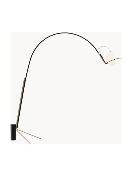 Grote dimbare LED booglamp Alicanto, handgemaakt, Lampenkap: glas, Zwart, goudkleurig, H 230 cm