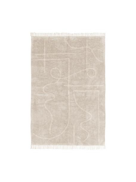 Handgetufteter Baumwollteppich Lines mit Fransen, Beige,Weiß, B 80 x L 150 cm (Größe XS)