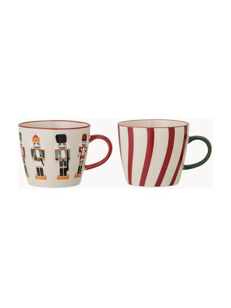 Tazas de café Jolly, 2 uds., Gres, Rojo, blanco, Ø 9 x Al 8 cm, 300 ml