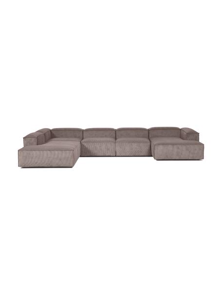 Canapé lounge modulable velours côtelé Lennon, Velours côtelé brun, larg. 418 x prof. 68 cm, méridienne à gauche