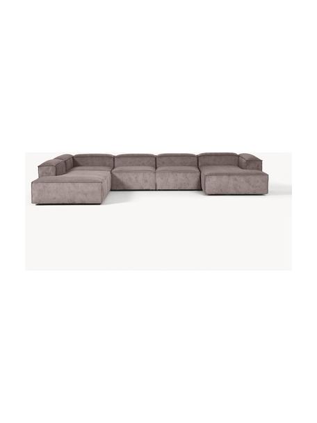 Modulaire woonlandschap Lennon van corduroy, Frame: massief grenenhout FSC-ge, Poten: kunststof, Corduroy taupe, B 418 x D 269 cm, hoekdeel links