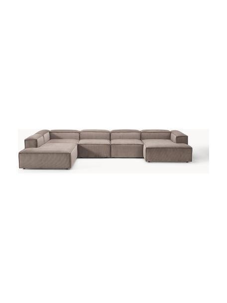 Sofa modułowa ze sztruksu Lennon, Tapicerka: sztruks (92% poliester, 8, Stelaż: lite drewno sosnowe, skle, Nogi: tworzywo sztuczne Ten pro, Taupe sztruks, S 418 x G 269 cm,  lewostronna