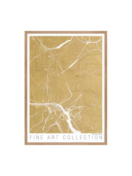 Ingelijste digitale print goudkleurig Marble, Lijst: eikenhout, Wit, goudkleurig, B 50 x H 70 cm
