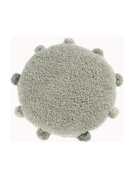 Handgefertigtes Kinder-Bodenkissen Pompom, Hülle: 97 % Baumwolle, 3 % Kunst, Salbeigrün, Ø 48 x H 10 cm