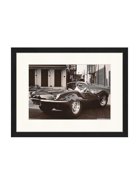 Oprawiony druk cyfrowy Steve McQueen in his Jaguar, Czarny, złamana biel, S 43 x W 33 cm