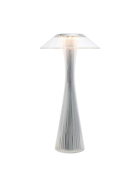 Kleine mobile LED-Tischlampe Space, Kunststoff, Silberfarben, Ø 15 x H 30 cm